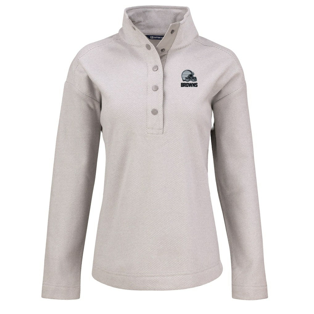 Cleveland Browns Cutter & Buck Women's Hunts Point Eco Textured Fleece Recycled Quarter-Snap Pullover - Gray - NFL