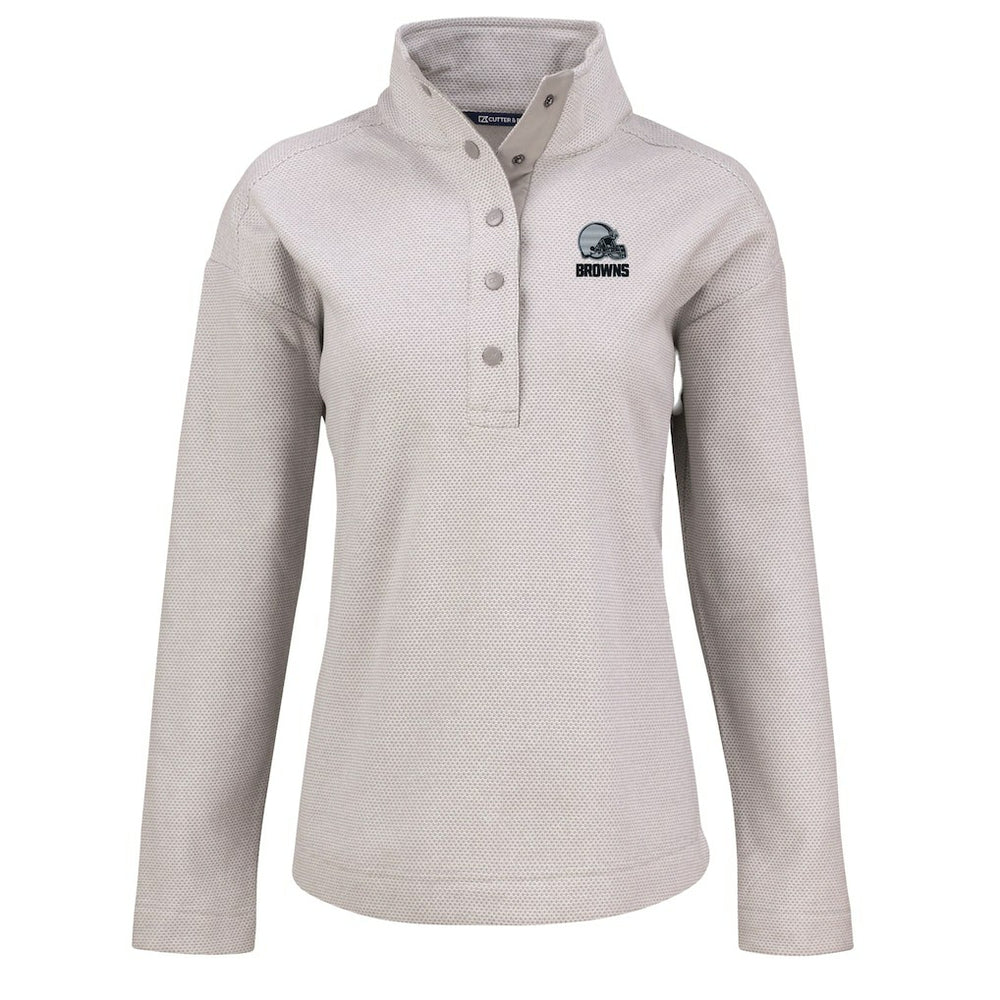 Cleveland Browns Cutter & Buck Women's Hunts Point Eco Textured Fleece Recycled Quarter-Snap Pullover - Gray - NFL