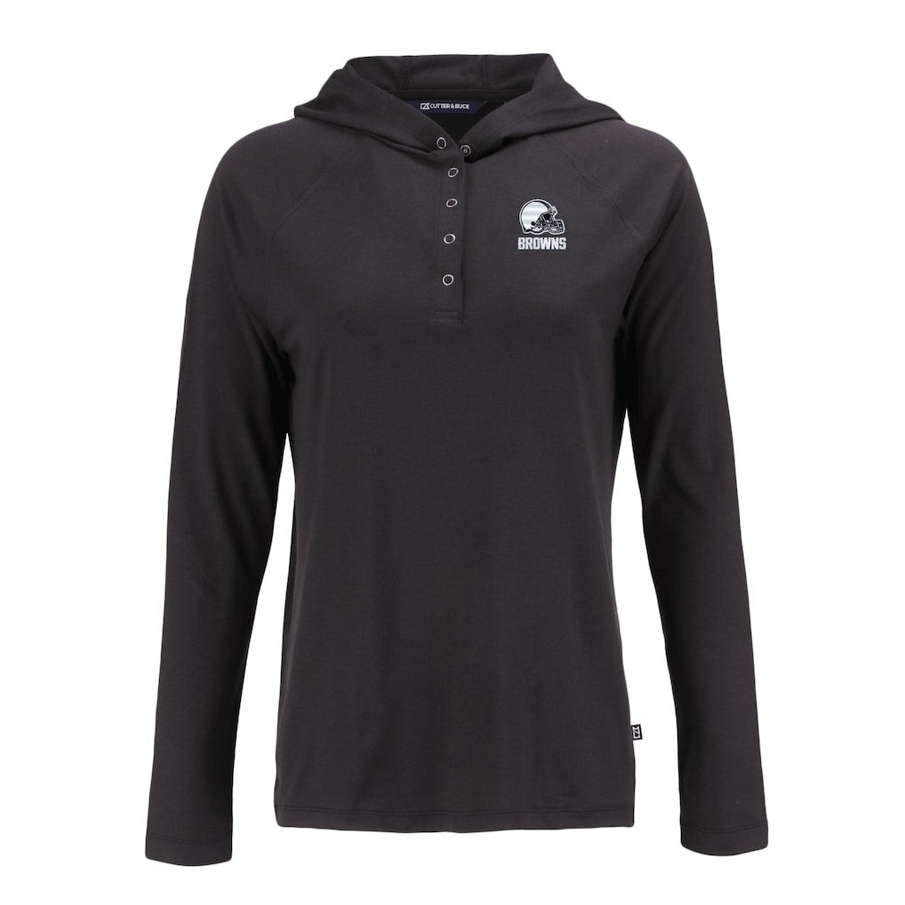 Cleveland Browns Cutter & Buck Women's Coastline Epic Comfort Eco Recycled Quarter-Snap Long Sleeve Hoodie T-Shirt - Black - NFL
