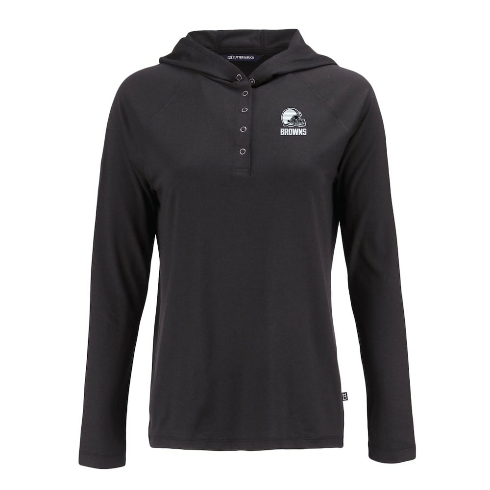 Cleveland Browns Cutter & Buck Women's Coastline Epic Comfort Eco Recycled Quarter-Snap Long Sleeve Hoodie T-Shirt - Black - NFL
