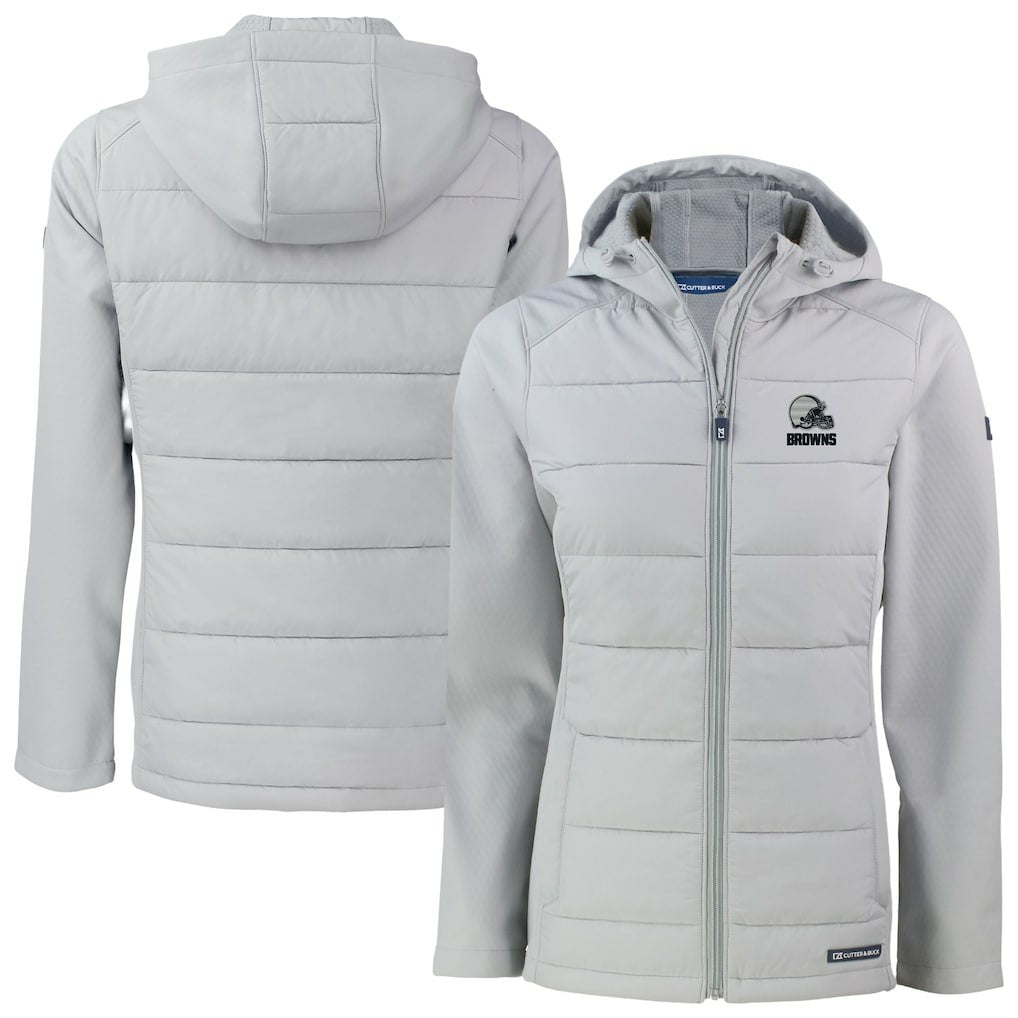 Cleveland Browns Cutter & Buck Women's Evoke Hybrid Eco Softshell Recycled Full-Zip Hooded Jacket - Gray - NFL