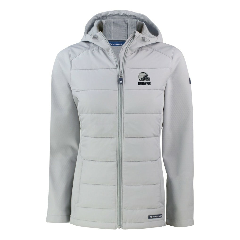 Cleveland Browns Cutter & Buck Women's Evoke Hybrid Eco Softshell Recycled Full-Zip Hooded Jacket - Gray - NFL