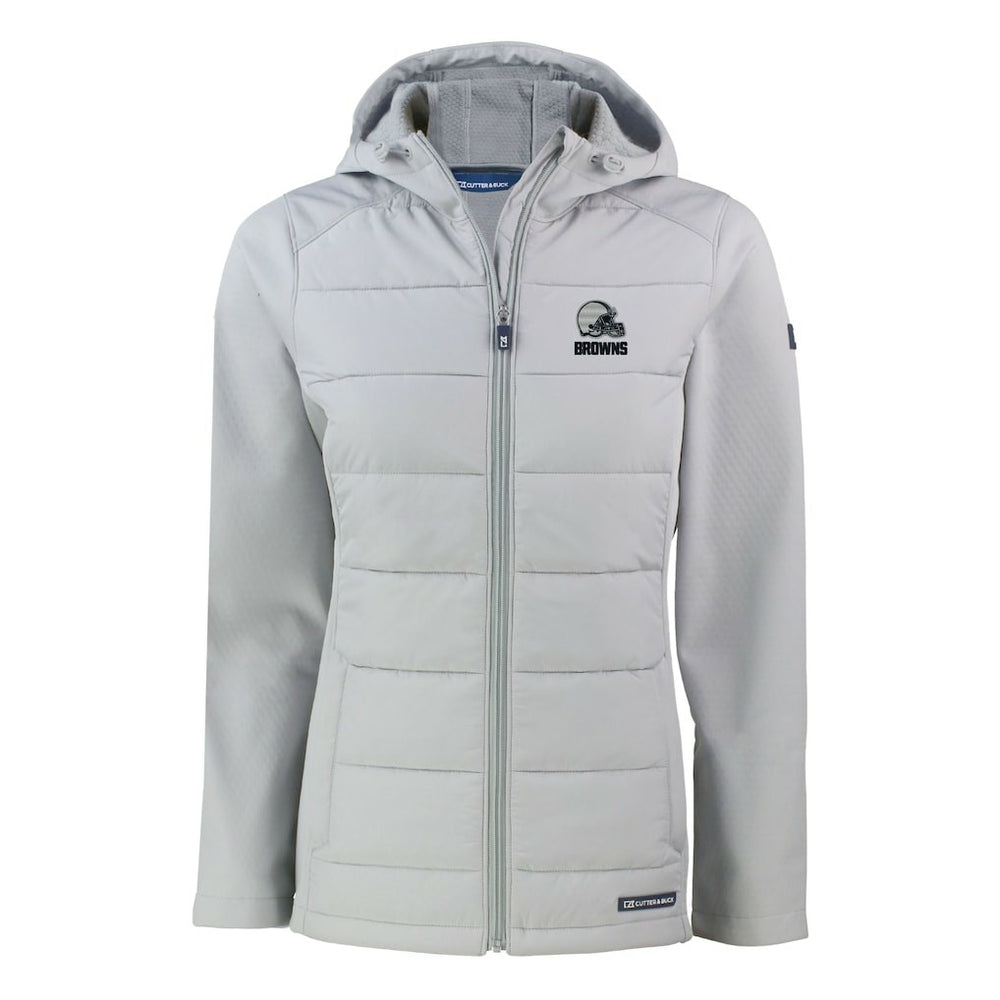Cleveland Browns Cutter & Buck Women's Evoke Hybrid Eco Softshell Recycled Full-Zip Hooded Jacket - Gray - NFL