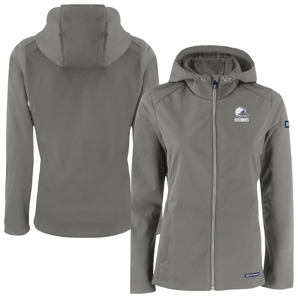 Cleveland Browns Cutter & Buck Women's Evoke Eco Softshell Recycled Full-Zip Hoodie Jacket - Gray - NFL