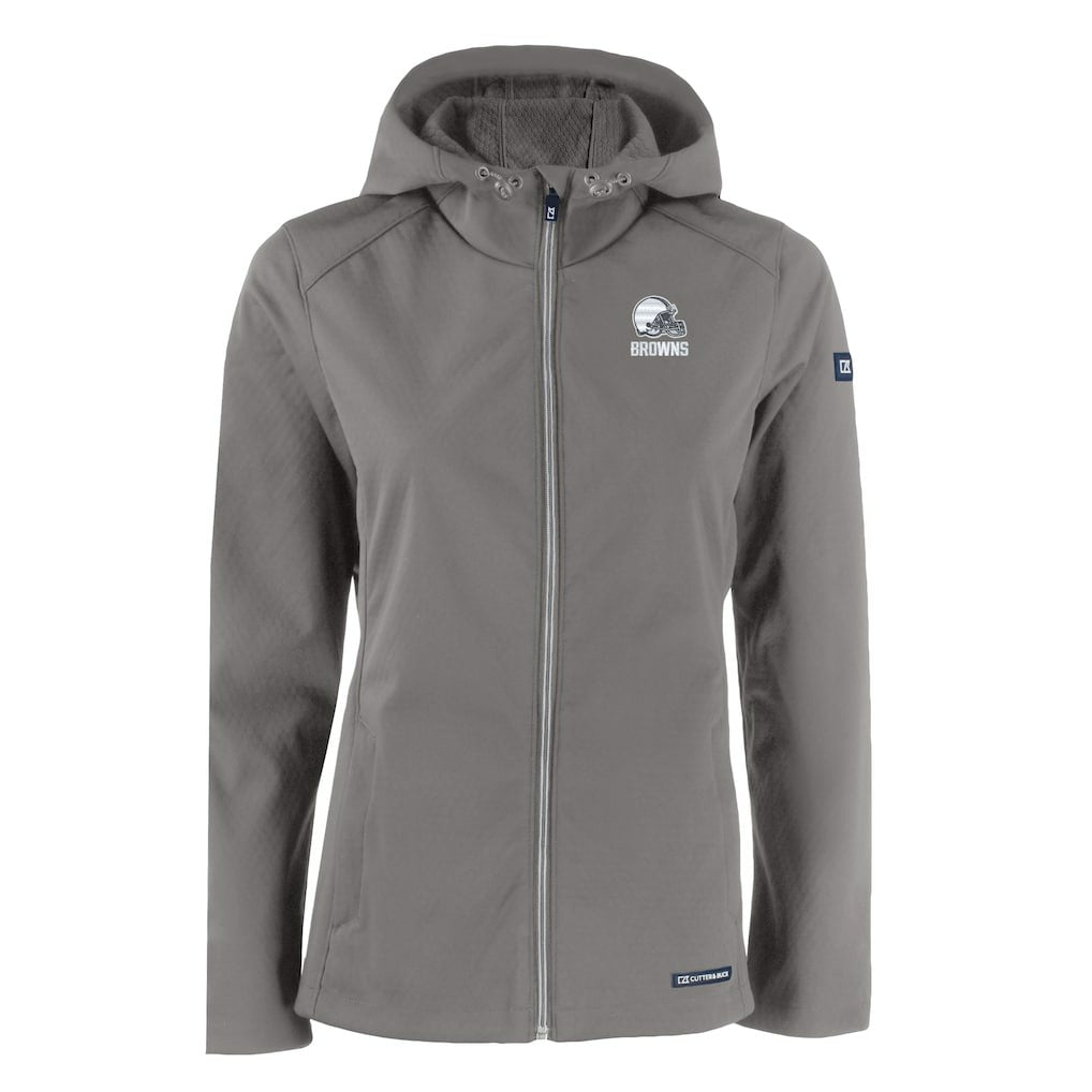 Cleveland Browns Cutter & Buck Women's Evoke Eco Softshell Recycled Full-Zip Hoodie Jacket - Gray - NFL