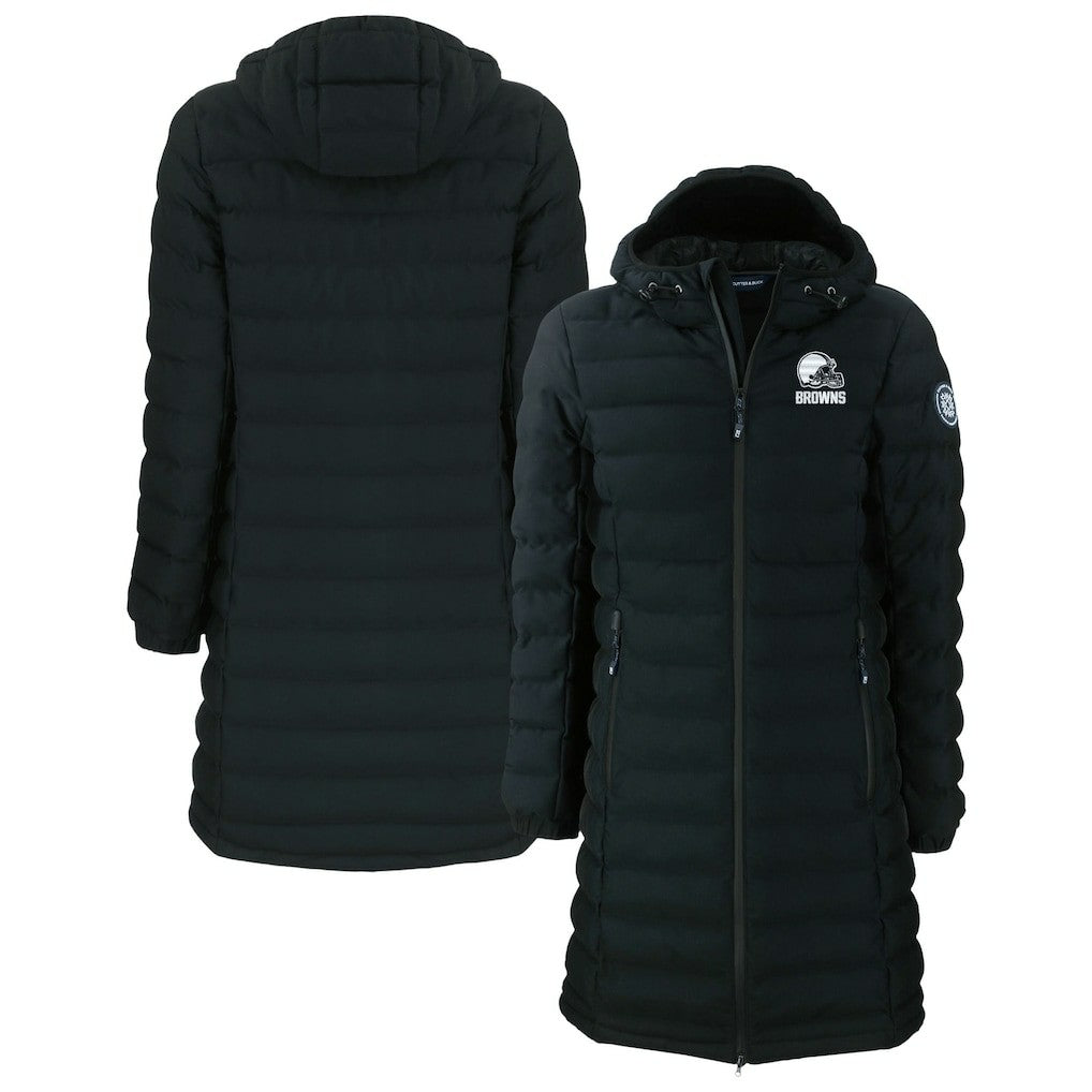 Cleveland Browns Cutter & Buck Women's Mission Ridge Repreve Eco Insulated Full-Zip Hoodie Long Puffer Jacket - Black - NFL