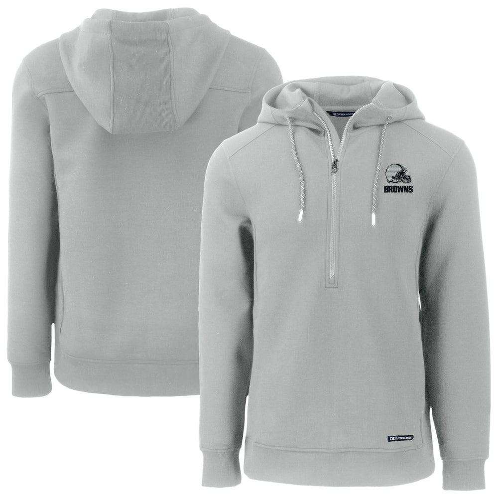 Cleveland Browns Cutter & Buck Roam Eco Recycled Half-Zip Pullover Hoodie - Gray - NFL