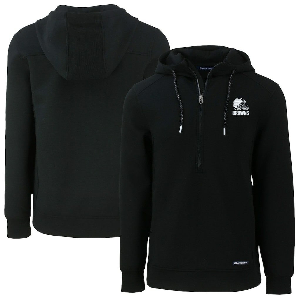 Cleveland Browns Cutter & Buck Roam Eco Recycled Half-Zip Pullover Hoodie - Black - NFL