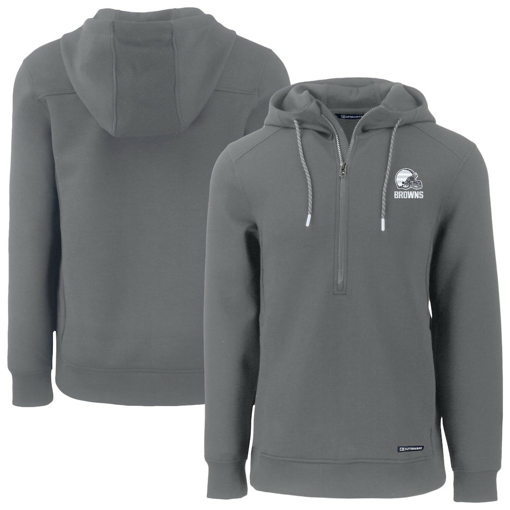 Cleveland Browns Cutter & Buck Roam Eco Recycled Half-Zip Pullover Hoodie - Gray - NFL