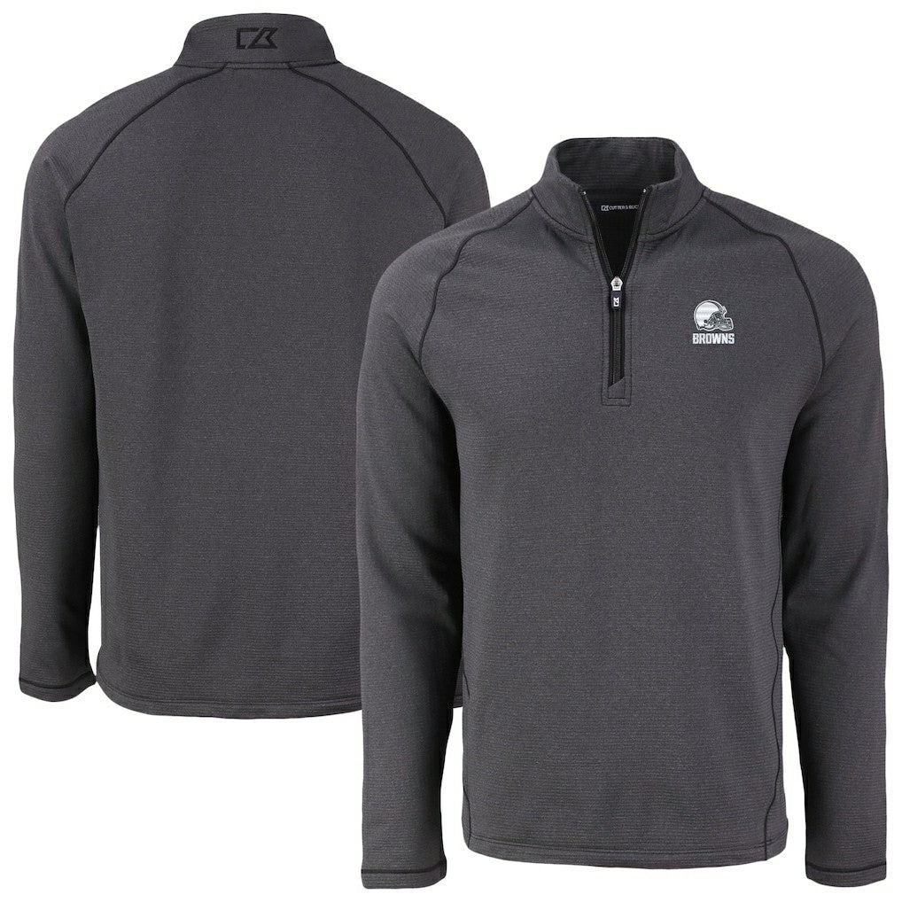 Cleveland Browns Cutter & Buck Peshastin Eco Fleece Recycled Half-Zip Pullover - Heather Black - NFL