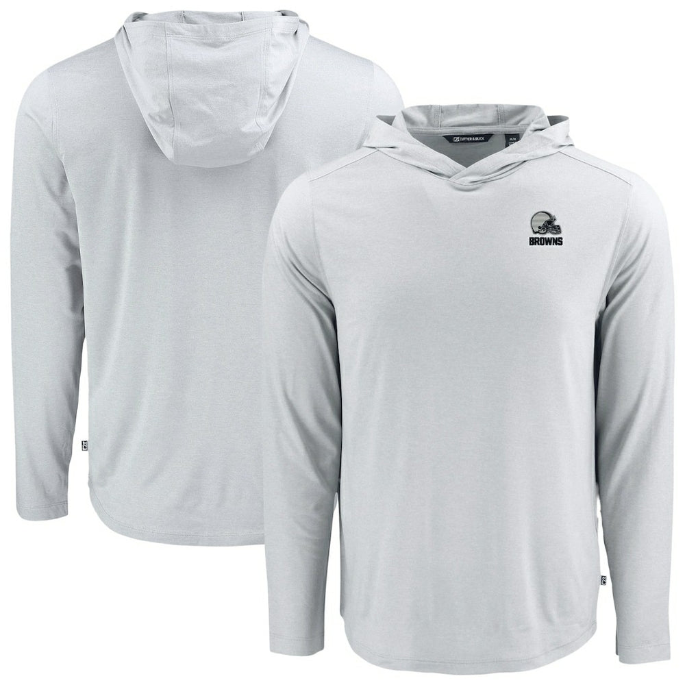 Cleveland Browns Cutter & Buck Coastline Epic Comfort Eco Recycled Long Sleeve Hooded T-Shirt - Gray - NFL