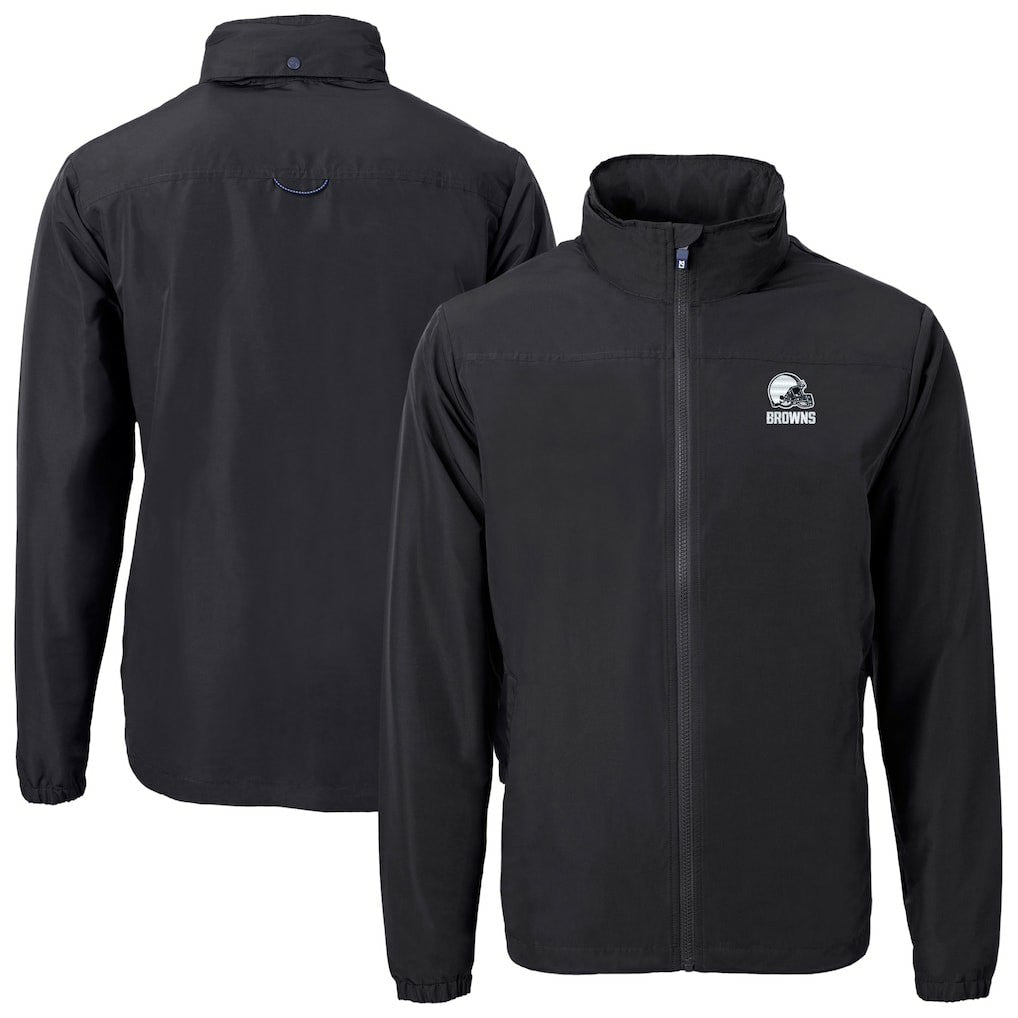 Cleveland Browns Cutter & Buck Charter Eco Recycled Full-Zip Hoodie Jacket - Black - NFL
