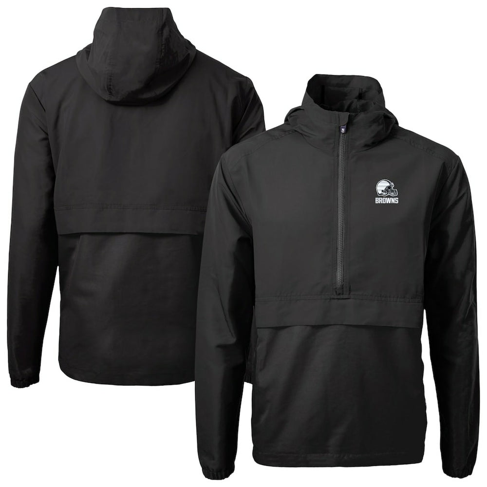 Cleveland Browns Cutter & Buck Charter Eco Recycled Anorak Half-Zip Hoodie Jacket - Black - NFL