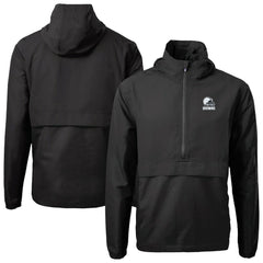 Cleveland Browns Cutter & Buck Charter Eco Recycled Anorak Half-Zip Hoodie Jacket - Black - NFL