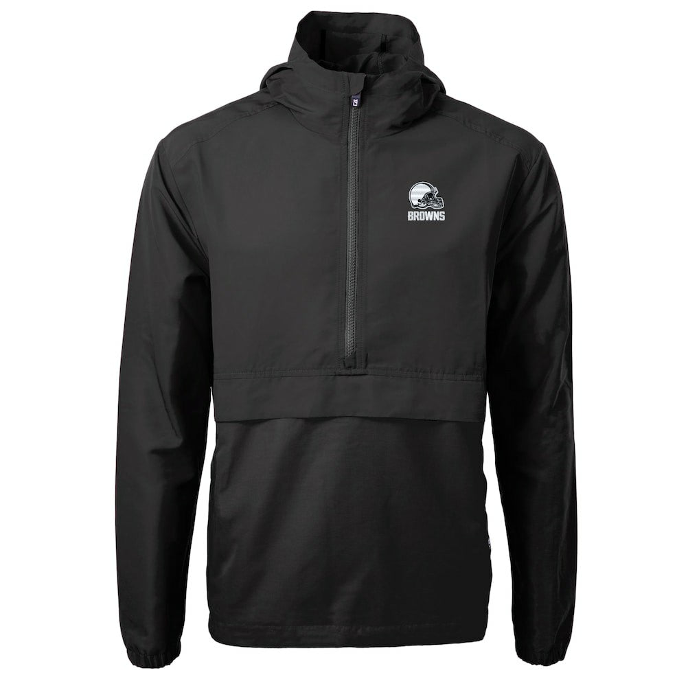 Cleveland Browns Cutter & Buck Charter Eco Recycled Anorak Half-Zip Hoodie Jacket - Black - NFL
