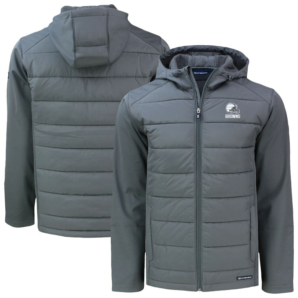 Cleveland Browns Cutter & Buck Evoke Hybrid Eco Softshell Recycled Full-Zip Hooded Jacket - Gray - NFL