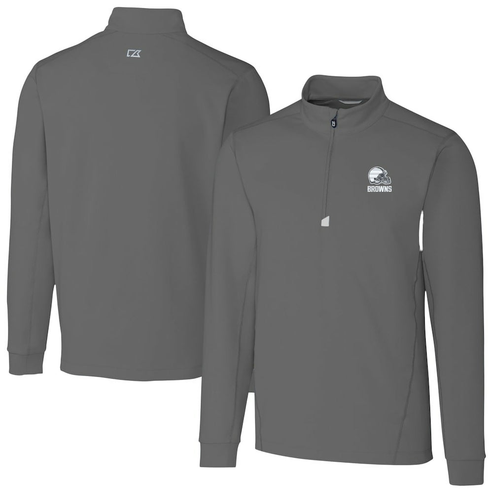 Cleveland Browns Cutter & Buck Big & Tall Traverse Stretch Eco Quarter-Zip Pullover Top - Gray - NFL