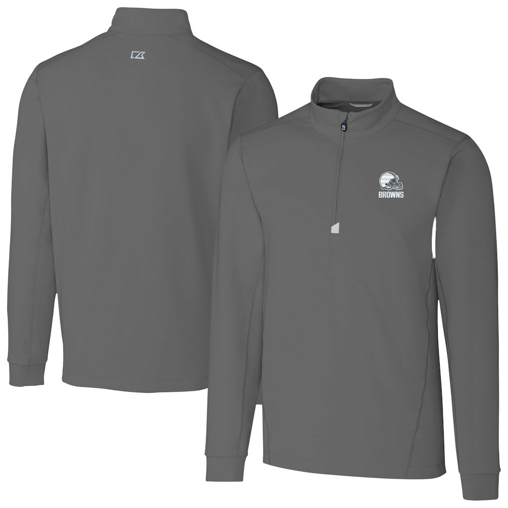 Cleveland Browns Cutter & Buck Big & Tall Traverse Stretch Eco Quarter-Zip Pullover Top - Gray - NFL