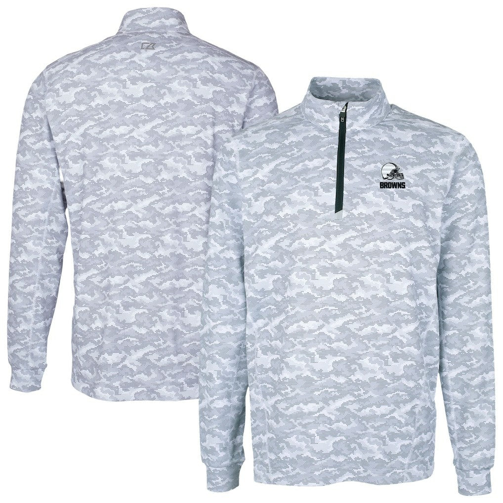 Cleveland Browns Cutter & Buck Big & Tall Traverse Stretch Eco Camo Print Quarter-Zip Top - Charcoal - NFL