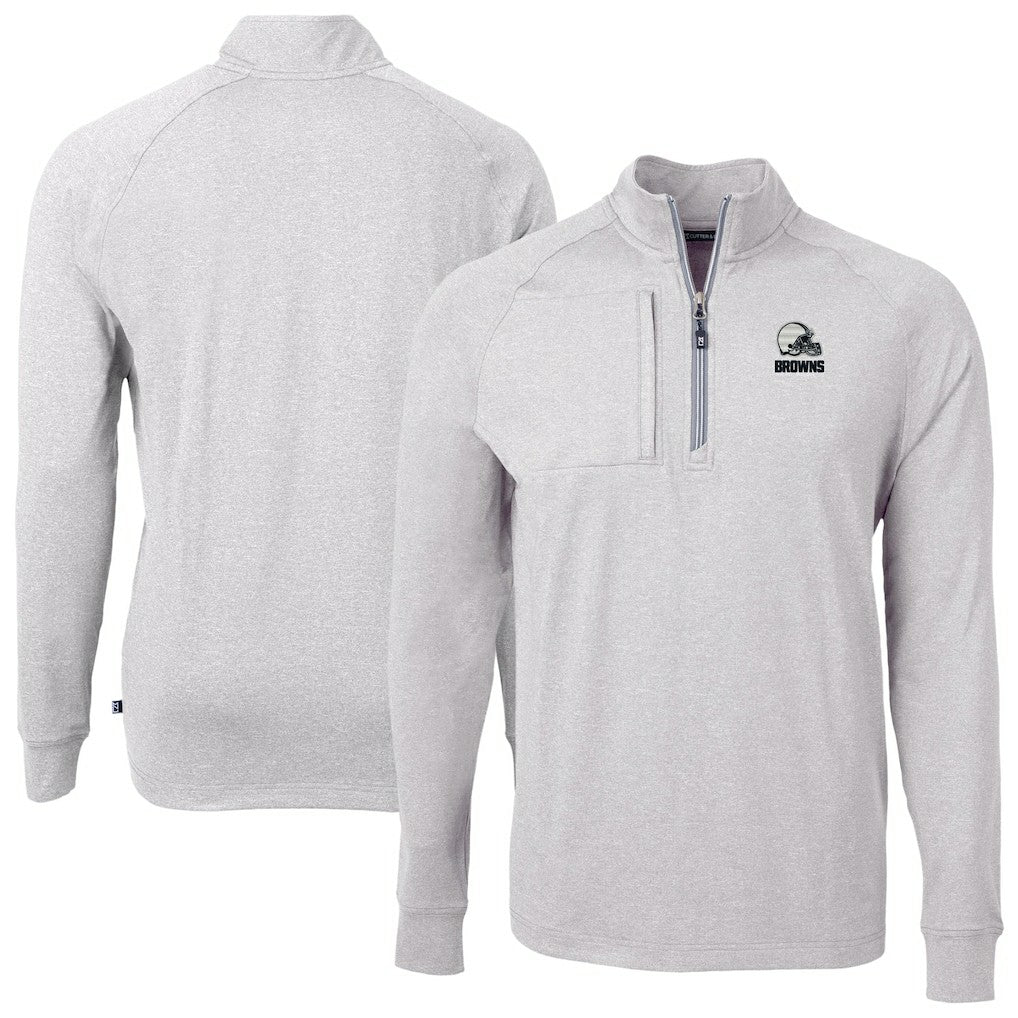 Cleveland Browns Cutter & Buck Big & Tall Adapt Eco Knit Quarter-Zip Top - Heather Gray - NFL
