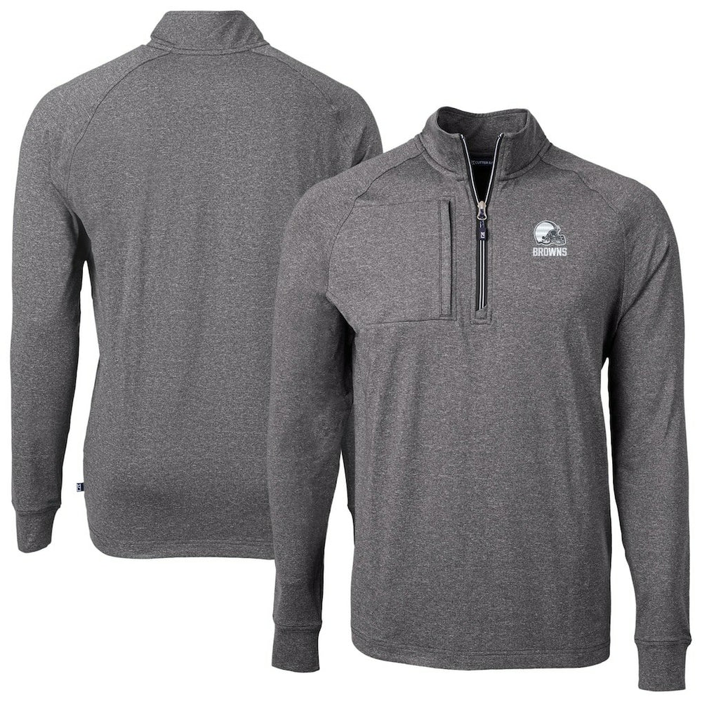 Cleveland Browns Cutter & Buck Big & Tall Adapt Eco Knit Quarter-Zip Top - Heather Black - NFL