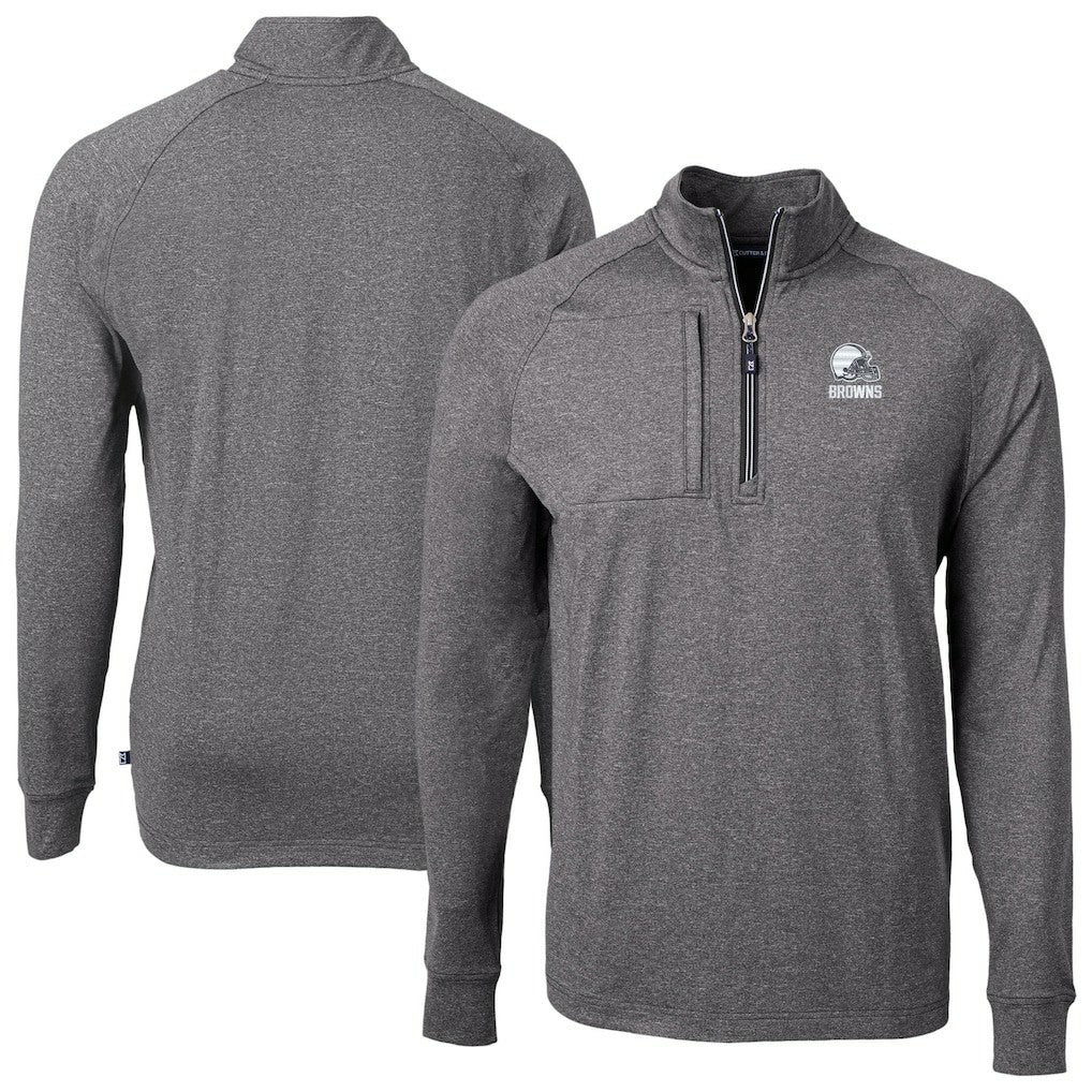 Cleveland Browns Cutter & Buck Big & Tall Adapt Eco Knit Quarter-Zip Top - Heather Black - NFL