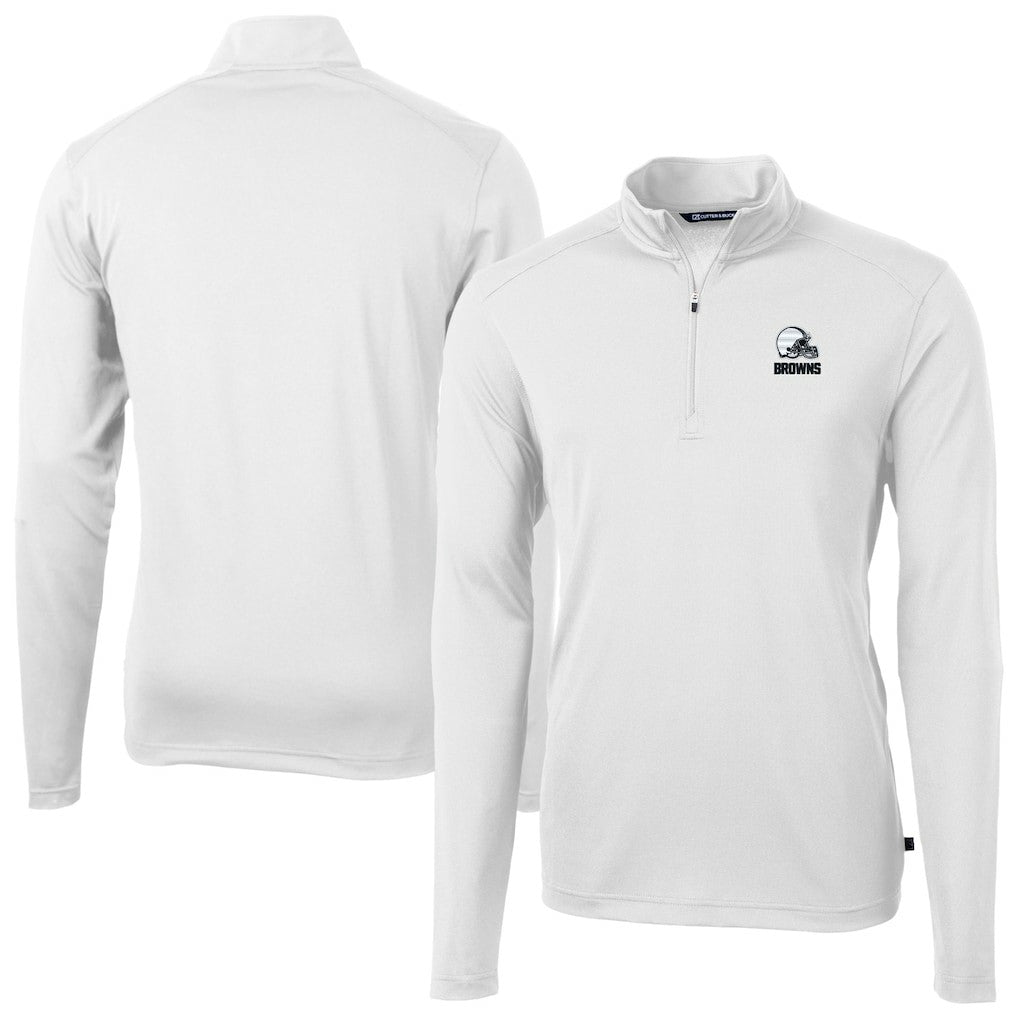 Cleveland Browns Cutter & Buck Big & Tall Virtue Eco Pique Recycled Quarter-Zip Pullover Top - White - NFL