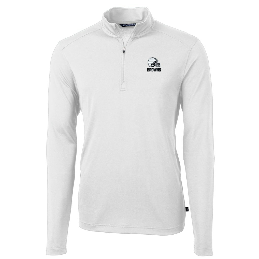 Cleveland Browns Cutter & Buck Big & Tall Virtue Eco Pique Recycled Quarter-Zip Pullover Top - White - NFL
