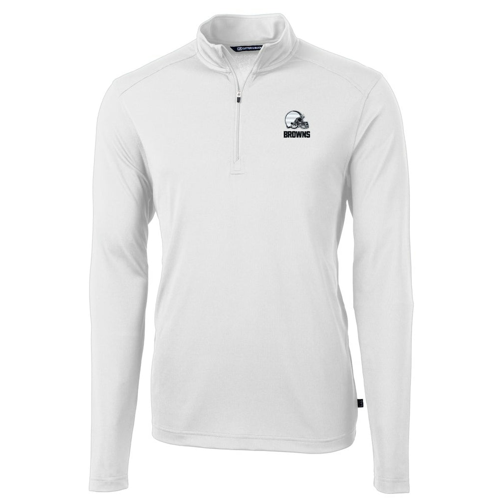 Cleveland Browns Cutter & Buck Big & Tall Virtue Eco Pique Recycled Quarter-Zip Pullover Top - White - NFL