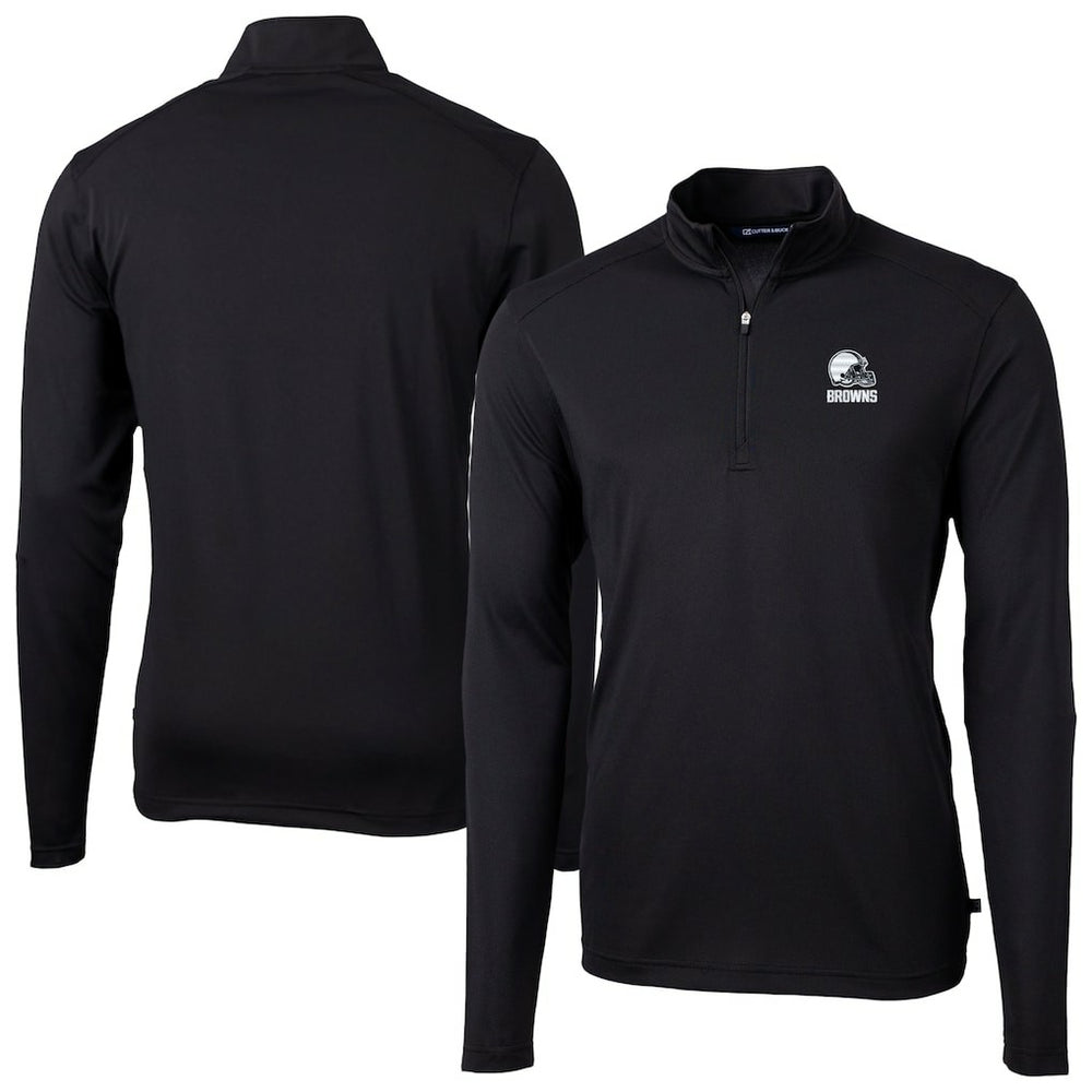 Cleveland Browns Cutter & Buck Big & Tall Virtue Eco Pique Recycled Quarter-Zip Pullover Top - Black - NFL