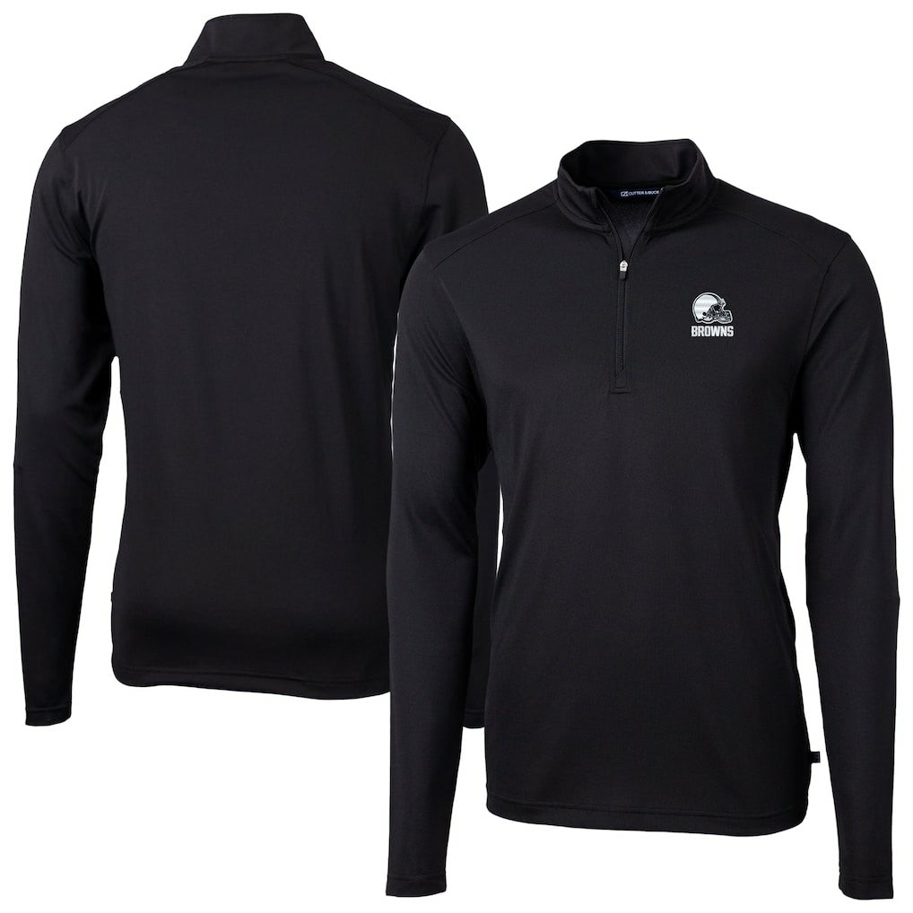 Cleveland Browns Cutter & Buck Big & Tall Virtue Eco Pique Recycled Quarter-Zip Pullover Top - Black - NFL