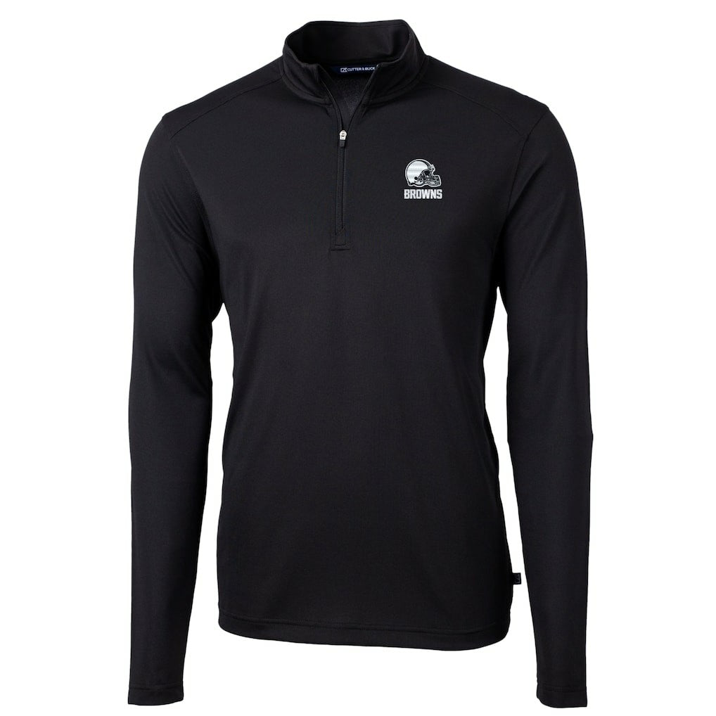 Cleveland Browns Cutter & Buck Big & Tall Virtue Eco Pique Recycled Quarter-Zip Pullover Top - Black - NFL
