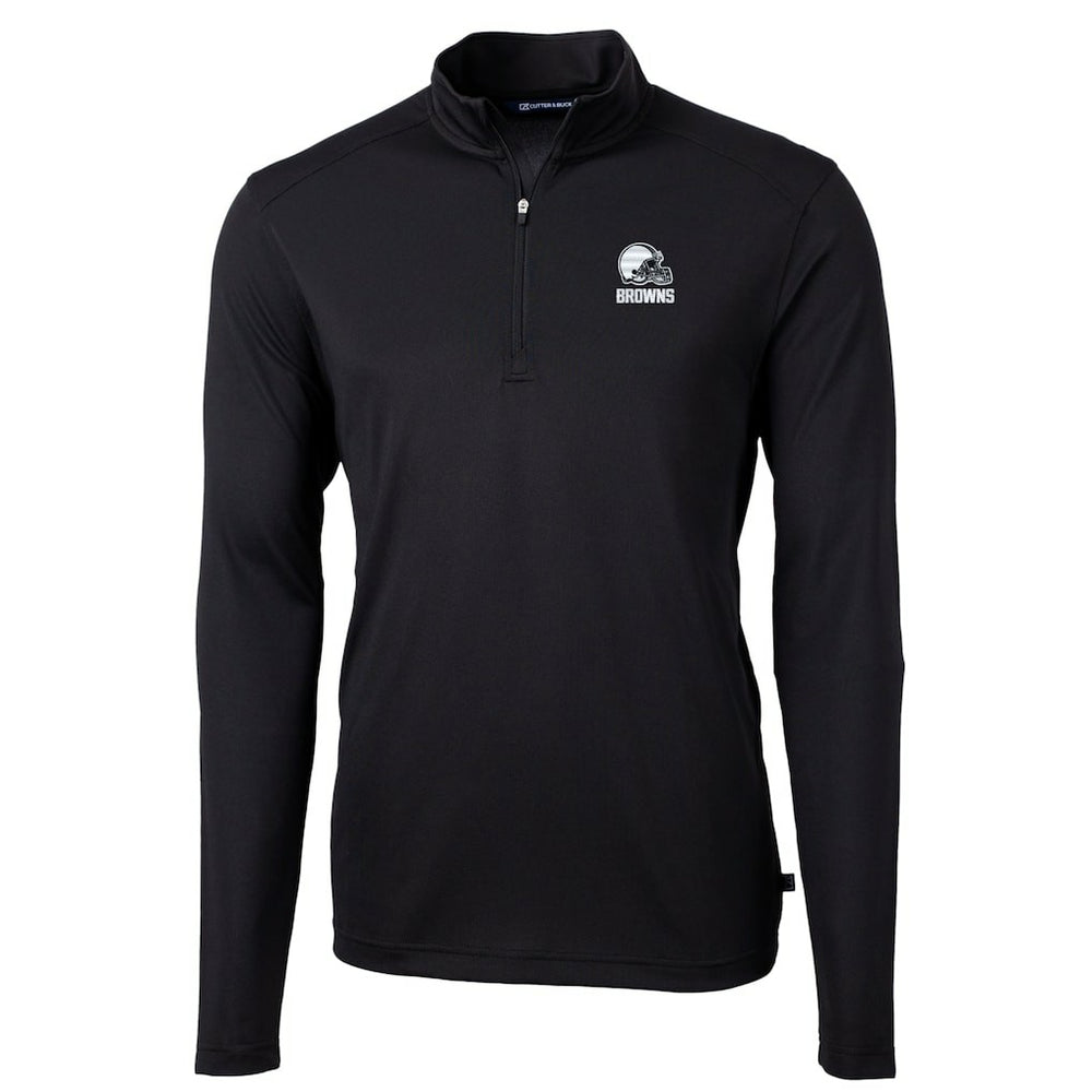 Cleveland Browns Cutter & Buck Big & Tall Virtue Eco Pique Recycled Quarter-Zip Pullover Top - Black - NFL