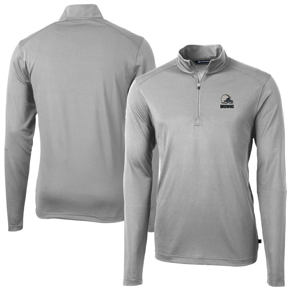 Cleveland Browns Cutter & Buck Big & Tall Virtue Eco Pique Recycled Quarter-Zip Pullover Top - Gray - NFL