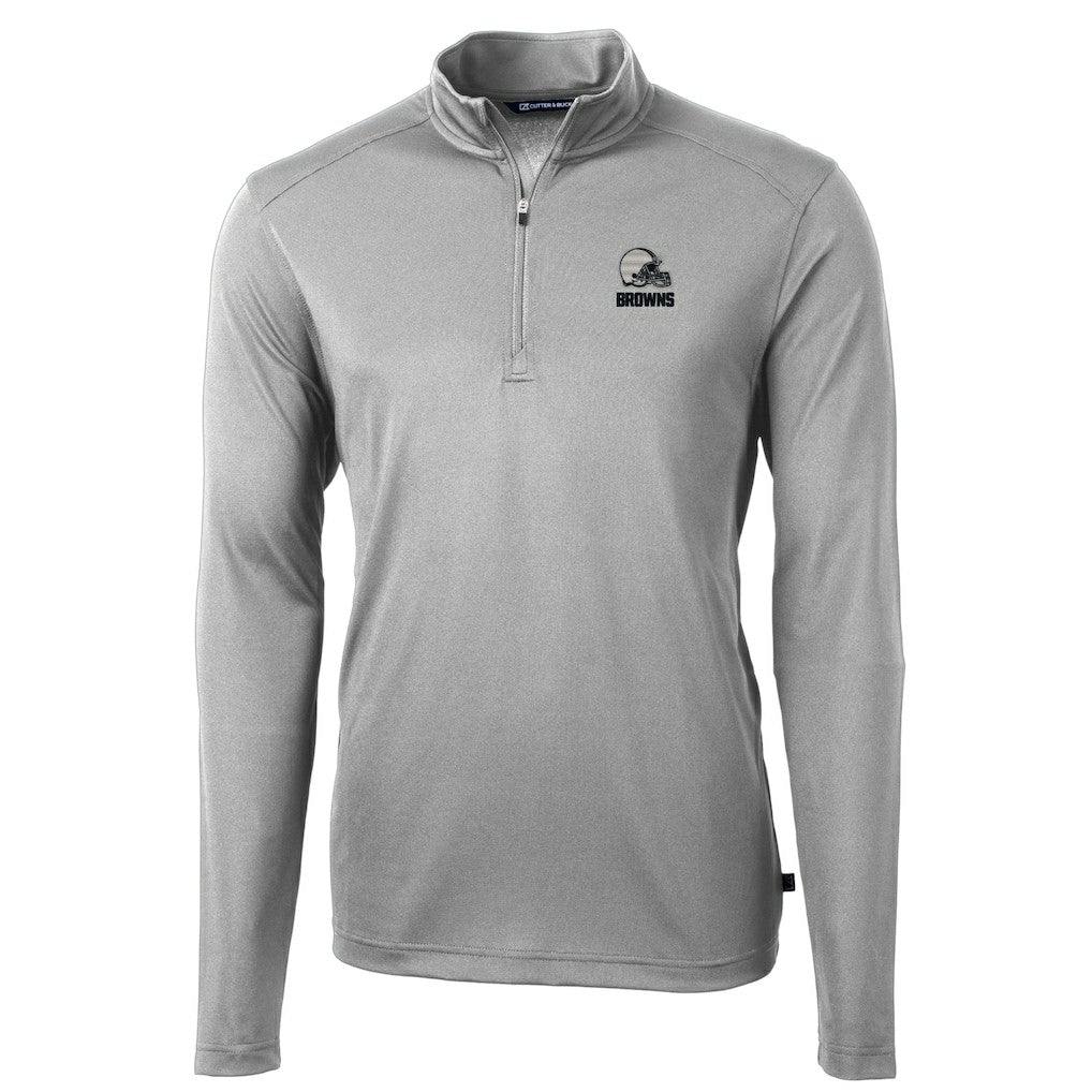 Cleveland Browns Cutter & Buck Big & Tall Virtue Eco Pique Recycled Quarter-Zip Pullover Top - Gray - NFL