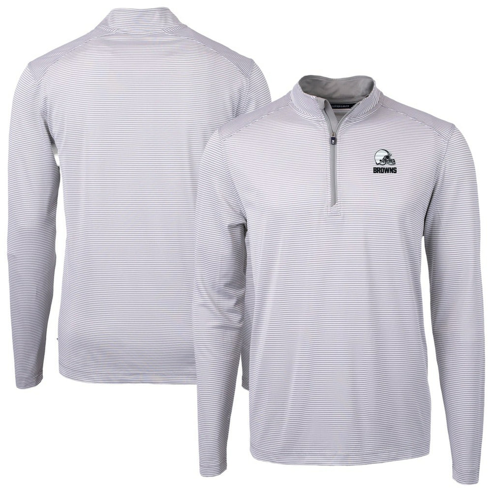 Cleveland Browns Cutter & Buck Big & Tall Virtue Eco Pique Micro Stripe Recycled Quarter-Zip Pullover Top - Gray - NFL