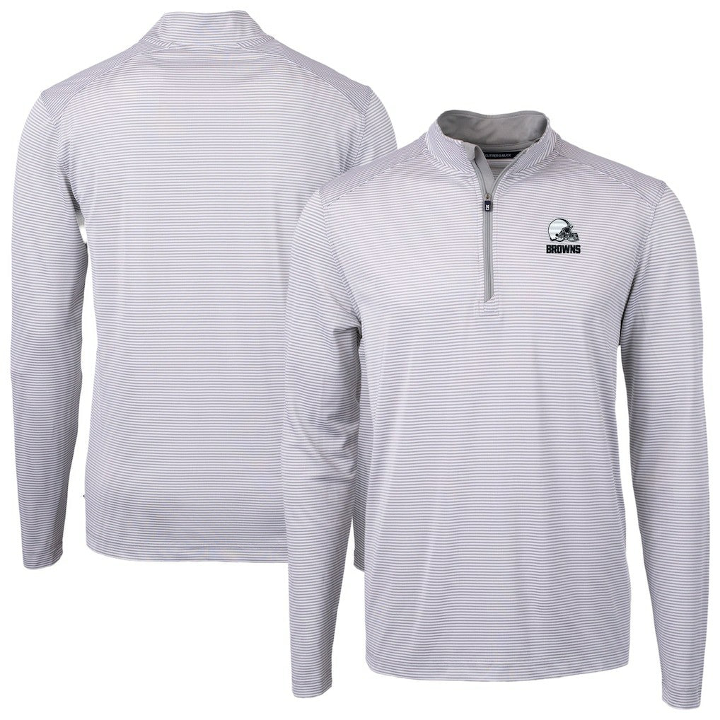 Cleveland Browns Cutter & Buck Big & Tall Virtue Eco Pique Micro Stripe Recycled Quarter-Zip Pullover Top - Gray - NFL