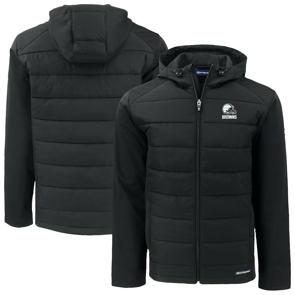 Cleveland Browns Cutter & Buck Big & Tall Evoke Hybrid Eco Softshell Recycled Full-Zip Hooded Jacket - Black - NFL