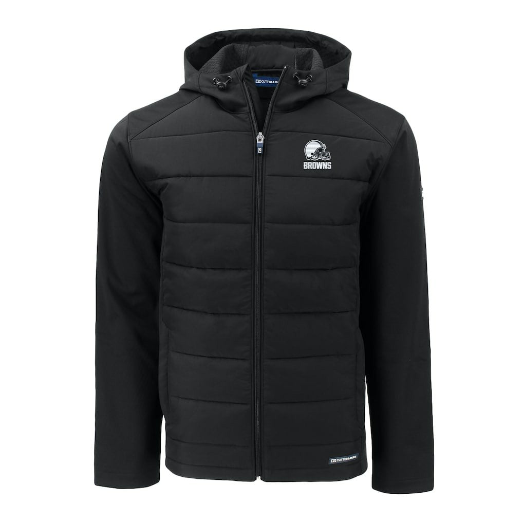Cleveland Browns Cutter & Buck Big & Tall Evoke Hybrid Eco Softshell Recycled Full-Zip Hooded Jacket - Black - NFL