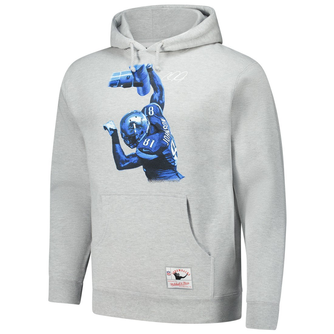 Calvin Johnson Detroit Lions Hall of Fame Player Graphic Pullover Hoodie - Heather Gray - Mitchell & Ness