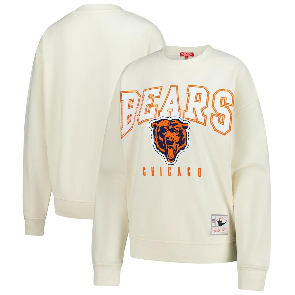 Chicago Bears Women's Fandom Fleece Pullover Sweatshirt - Cream - Mitchell & Ness