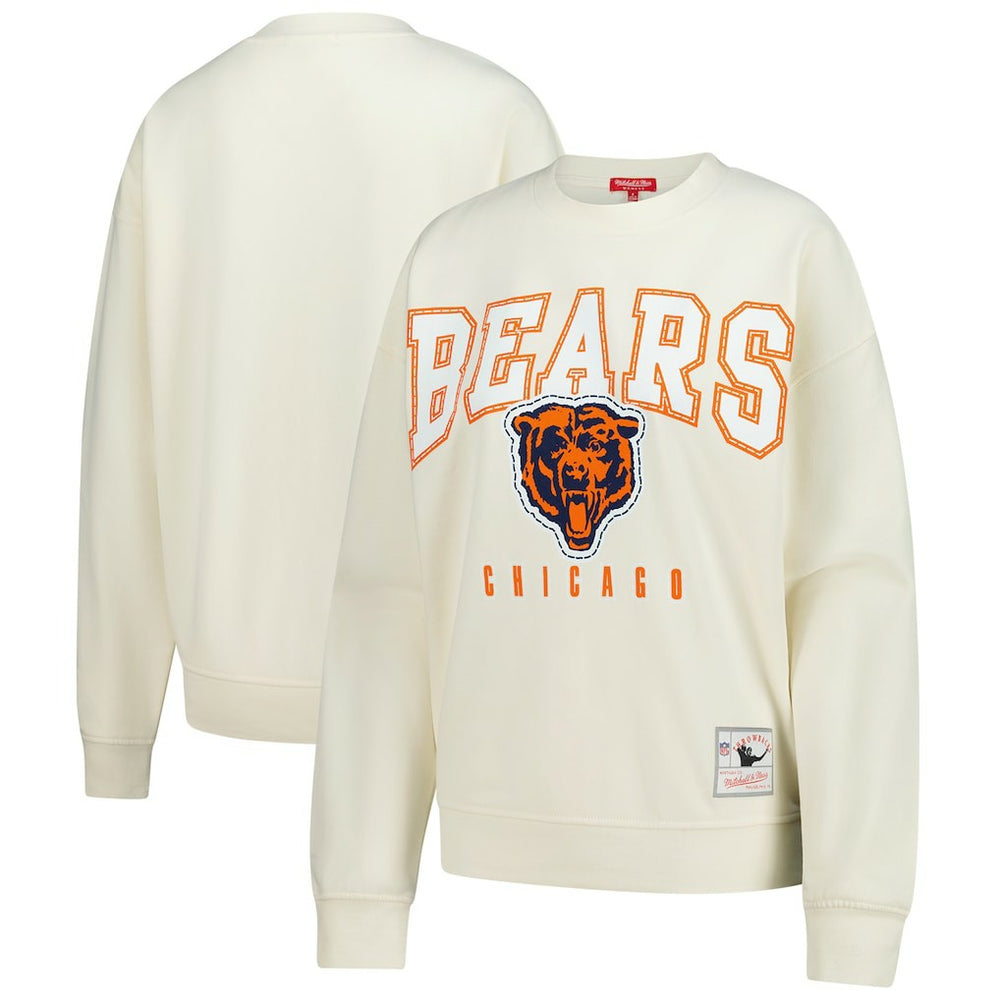 Chicago Bears Women's Fandom Fleece Pullover Sweatshirt - Cream - Mitchell & Ness