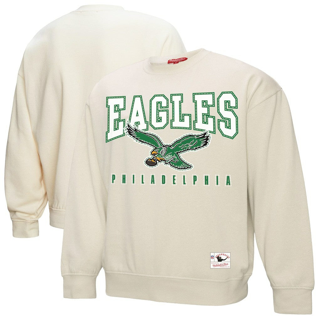 Philadelphia Eagles Women's Fandom Fleece Pullover Sweatshirt - Cream - Mitchell & Ness