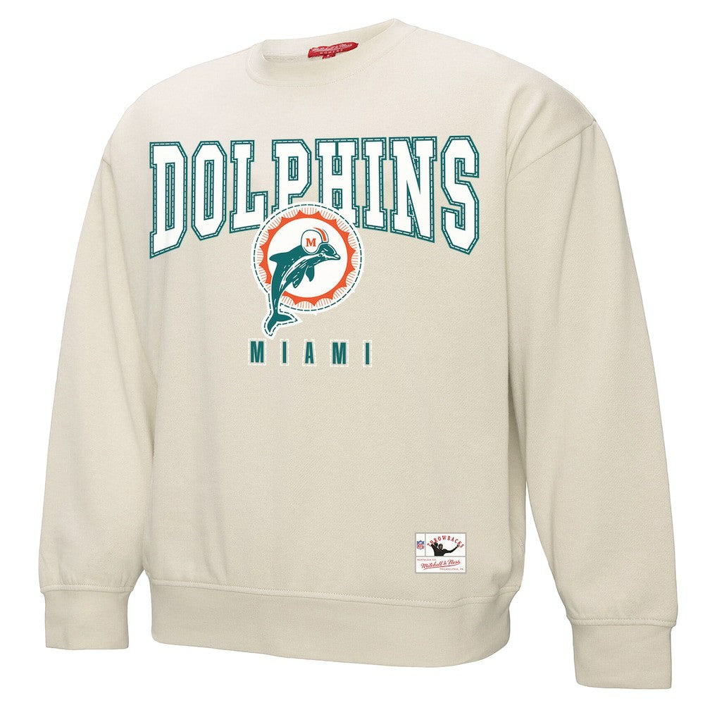 Miami Dolphins Women's Fandom Fleece Pullover Sweatshirt - Cream - Mitchell & Ness