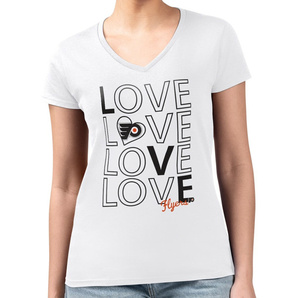 Philadelphia Flyers G-III 4Her by Carl Banks Women's Super-Slim Fit Lightweight Love V-Neck T-Shirt - White | NHL on sale