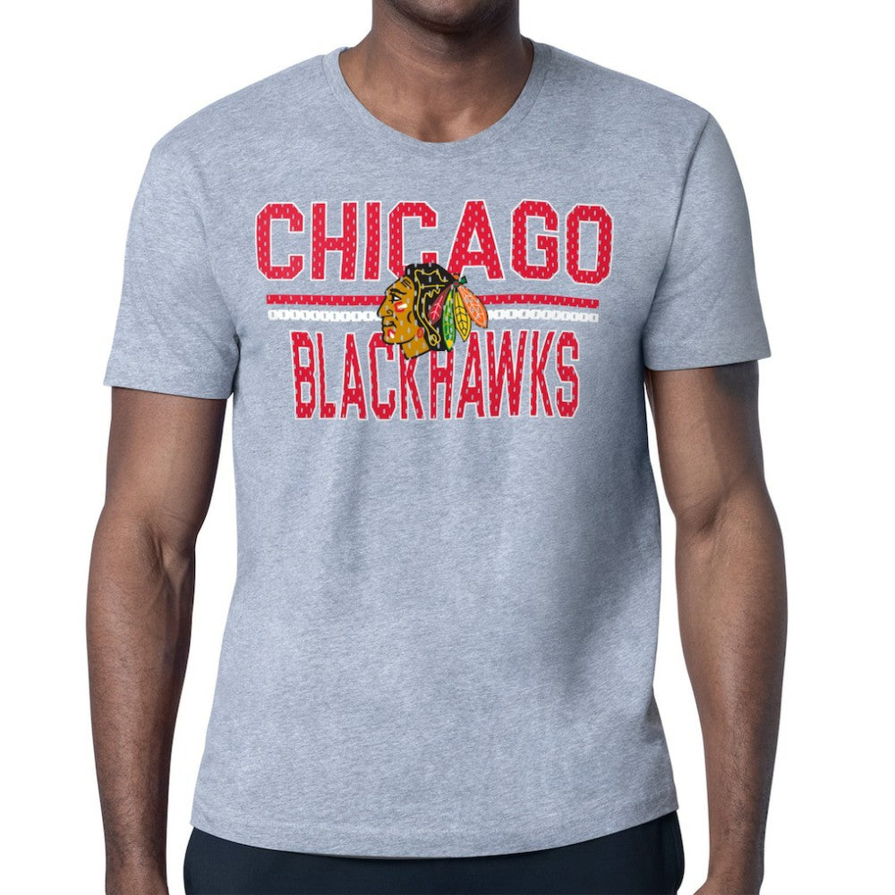 Chicago Blackhawks Starter Mesh Look Team Name T-Shirt - Heather Gray | NHL Clearance