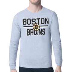 Boston Bruins Starter Mesh Look Team Name Logo Long Sleeve T-Shirt - Heather Gray | NHL Clearance
