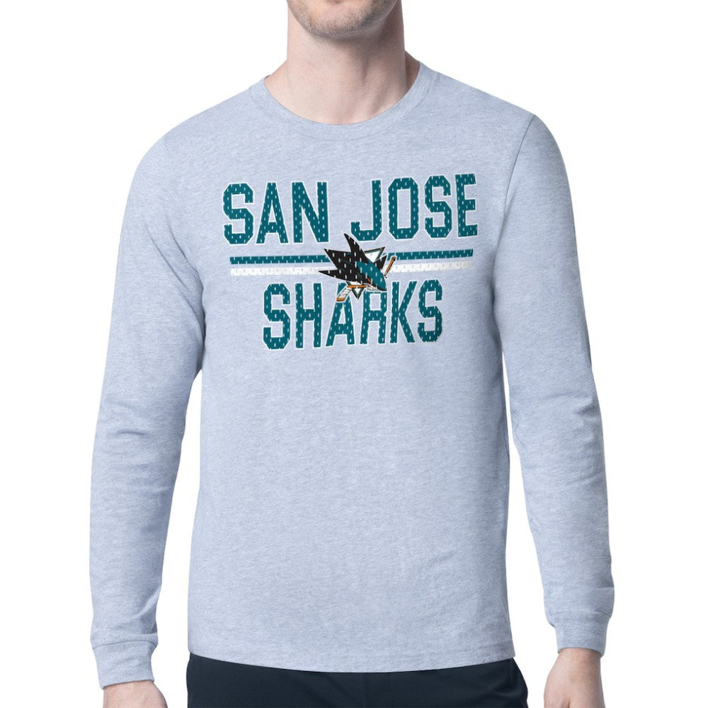San Jose Sharks Starter Mesh Look Team Name Logo Long Sleeve T-Shirt - Heather Gray | NHL Lifestyle