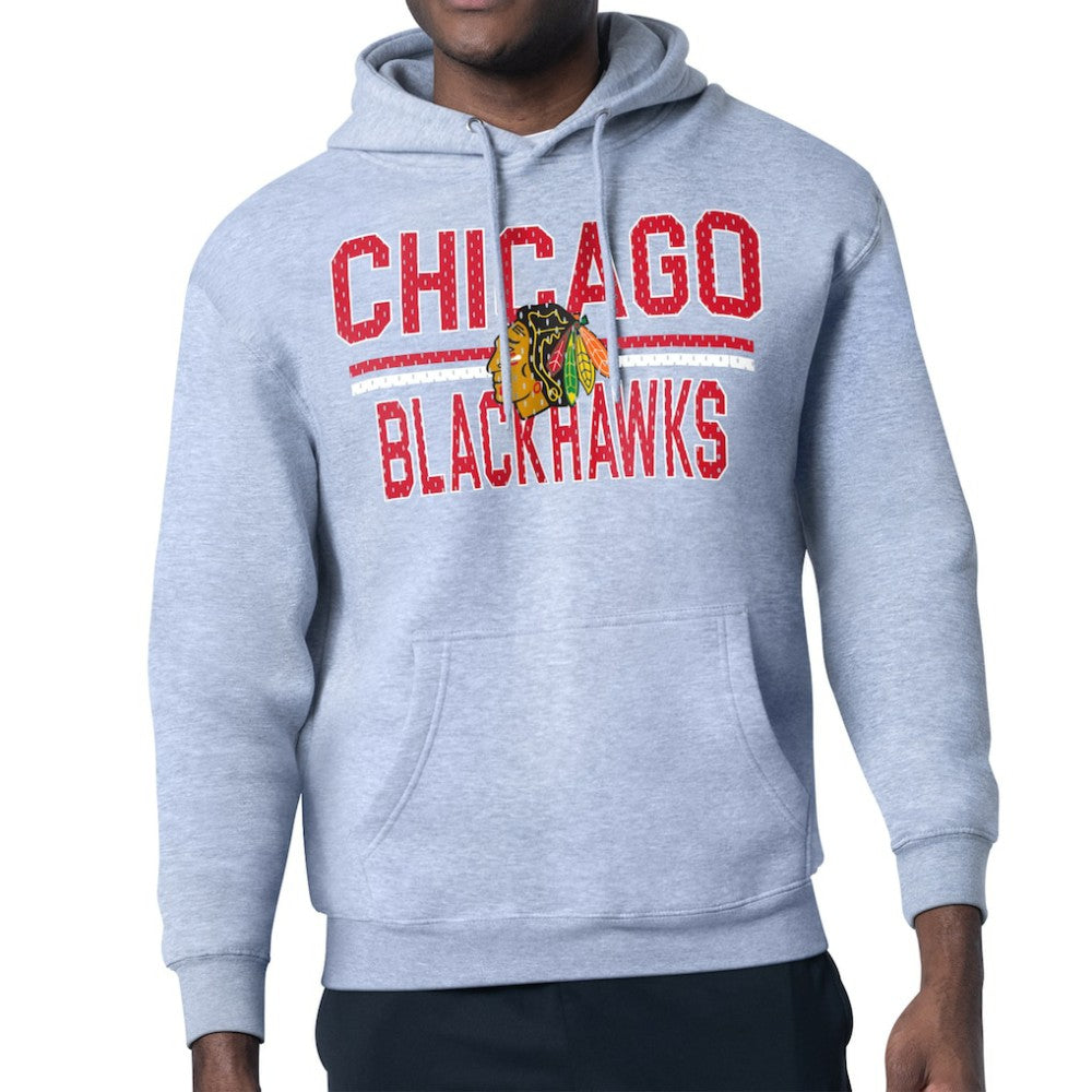 Chicago Blackhawks Starter Mesh Look Team Name Logo Tri-Blend Pullover Hoodie - Heather Gray | NHL near me