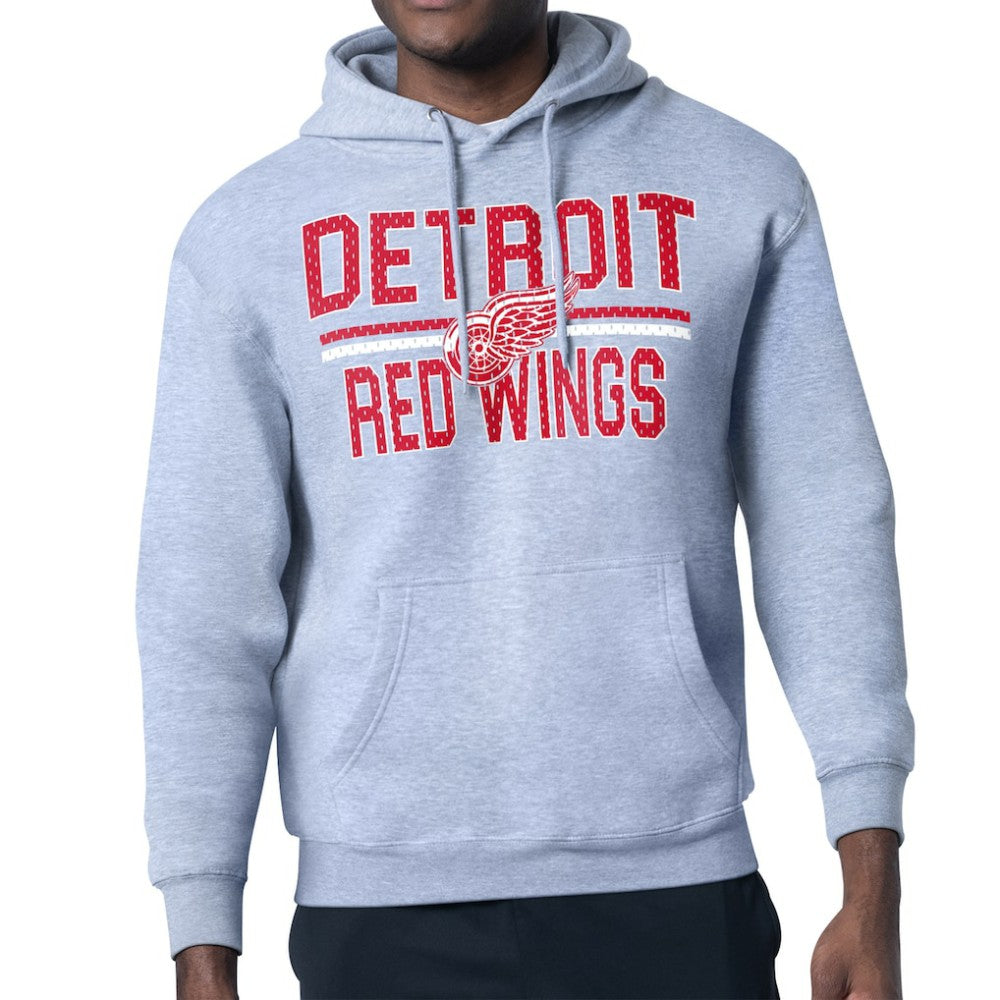 Detroit Red Wings Starter Mesh Look Team Name Logo Tri-Blend Pullover Hoodie - Heather Gray | NHL Lifestyle